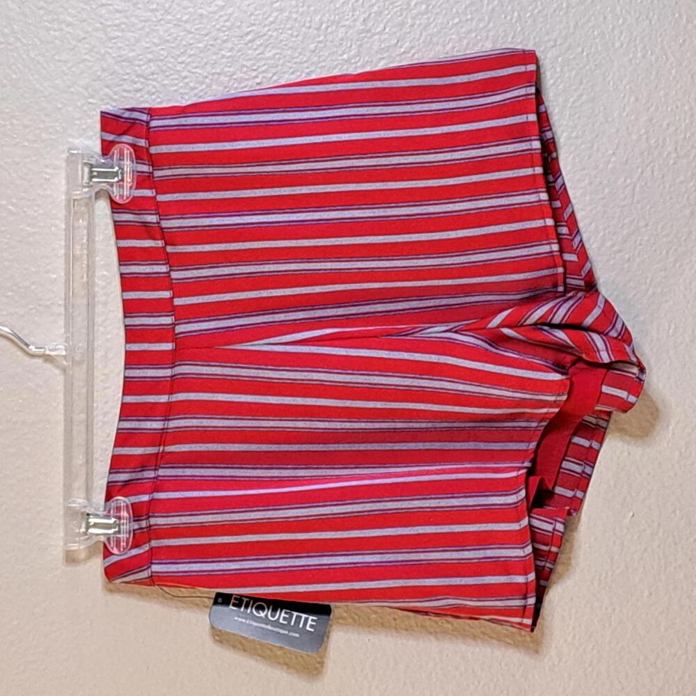 Etiquette Red w. Gray Stripes Short Shorts - NWT - M